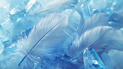 Elegant blue feathers and crystals in artistic arrangement