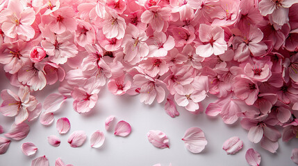 Fototapeta premium Pale Pink Cherry Blossoms on Light Gray Background Spring Floral Display