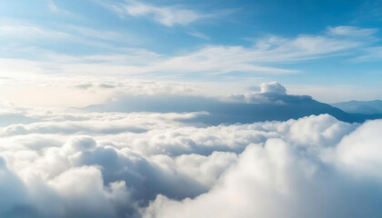 High nature view large white clouds on soft sky background in the morning, View of white cloudy on the plane