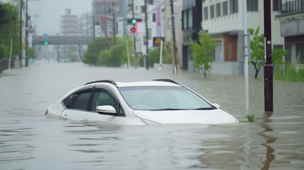 豪雨で浸水した車のイメージ
