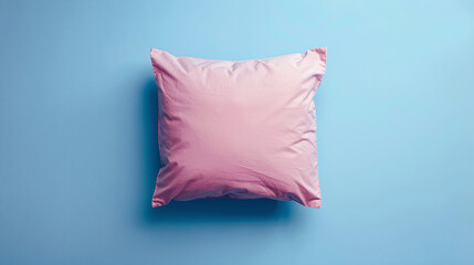 Pink Pillow on Blue Background Minimalist Home Decor and Comfort Concept