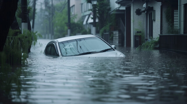 豪雨で浸水した車のイメージ