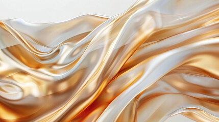 Elegant Gold and White Silk Fabric Flowing Texture on Neutral Background