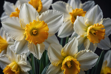 Fototapeta premium a bunch of white and yellow flowers Unveiling Elegance A Macro Journey into Daffodil Petals'