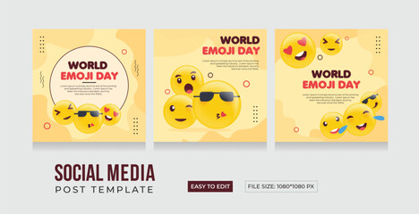 World Emoji Day, Social media template. Modern and colour full emoji design. World Laughter Day. Poster, Banner, Vector design social media post. EPS vector illustration.
