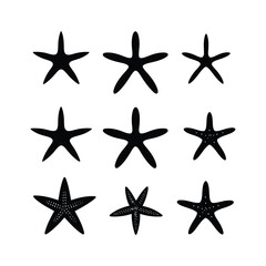 Printstarfish silhouette set Clipart on a white background