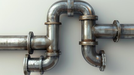 Complex arrangement of industrial pipes made of metal