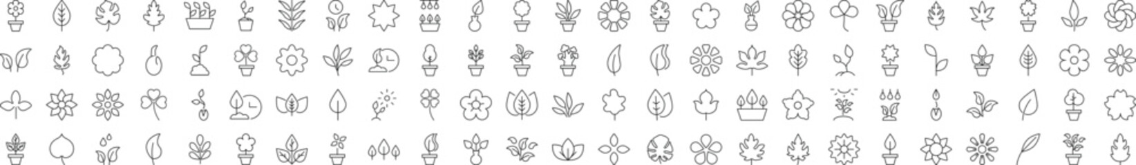 Leaf and Flower Icons Drawn with thin Line. Perfect for design, infographics, web sites, apps