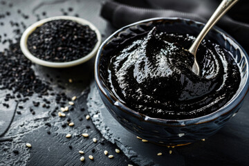 Bowl of black sesame seeds paste