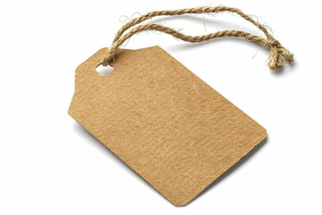 a brown tag with a string on a white background