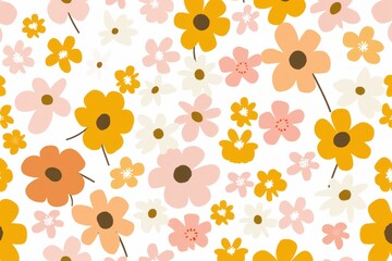 Floral Harmony Vibrant Orange, Yellow, and Brown Blooms on a White Background with Central Focal Flowers