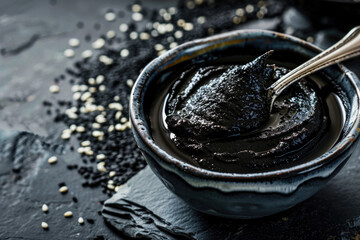 Bowl of black sesame seeds paste