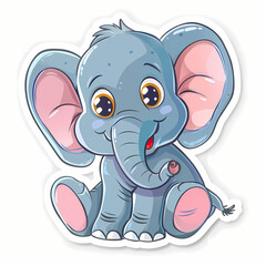 Cute elephant cartoon on a White Canvas Sticker,vector image