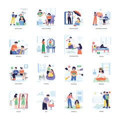 Fototapeta premium Collection of 16 Mental Health Flat Illustrations