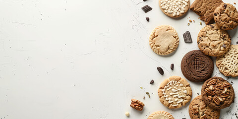 Assortment of sweet cookies. Different types of sweet cookie background.
