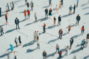 Diverse group of people standing in front of interconnected network of individuals, representing teamwork and collaboration