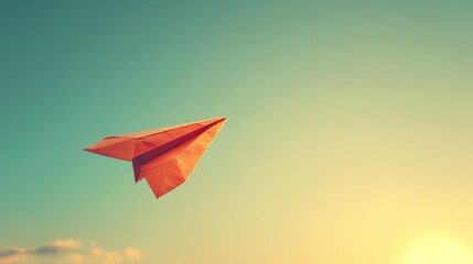 A single paper airplane flying against a clear sky.