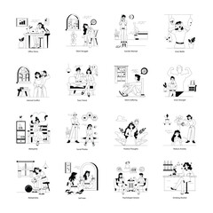 Set of Mental Disorders Glyph Style Illustrations

