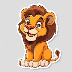 Fototapeta premium Cute lion cartoon on a White Canvas Sticker,vector image