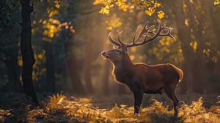 Red deer sunrise. Generative AI