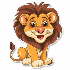 Fototapeta premium Cute lion cartoon on a White Canvas Sticker,vector image