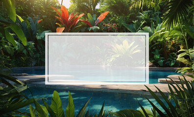 White banner on a background of tropical trees, illustration. Place for text, empty space.