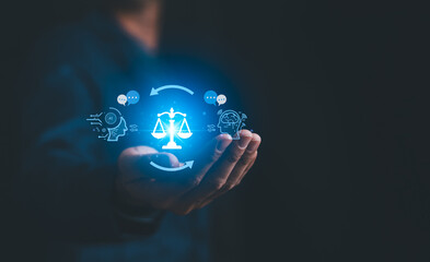 AI ethics or AI Law concept. Developing AI codes of ethics. Compliance, regulation, standard ,...