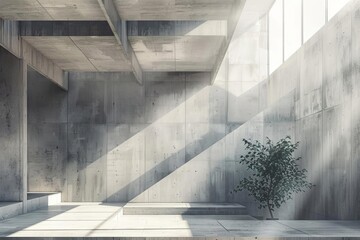 minimalist interior design with concrete walls and natural light digital illustration