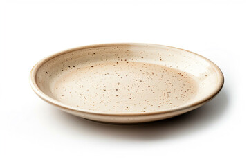 a white bowl with a brown rim on a white surface