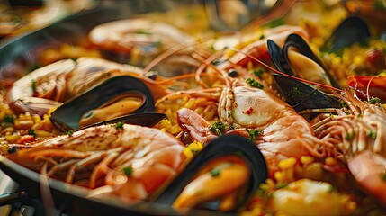 Spanish paella close-up. Generative AI