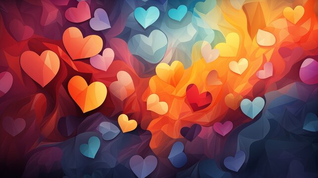Abstract Bokeh Hearts Background in Warm and Cool Tones