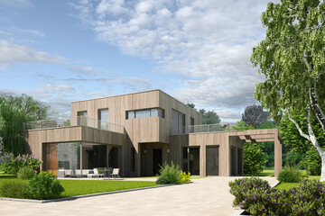 3D rendering einer Holzvilla