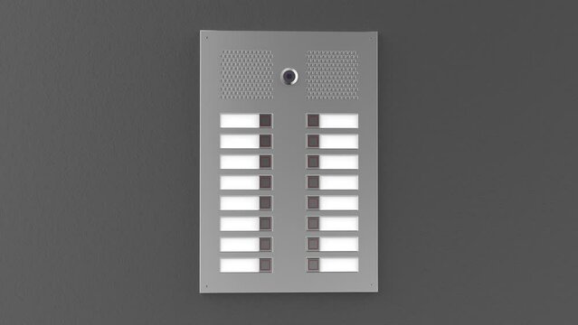 Apartments intercom panel on grey wall