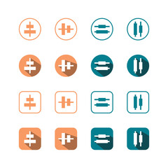 Collection of Icons set, flat colored with shadows. Thin line icons set. Flat vector illustration