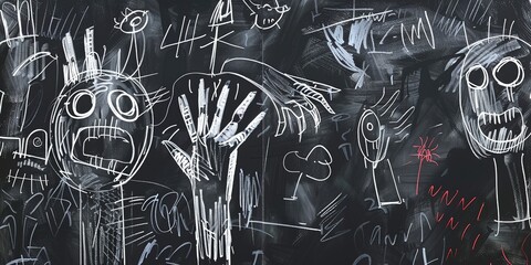 fun cheerful chalk painting artful blackboard design background, Generative Ai