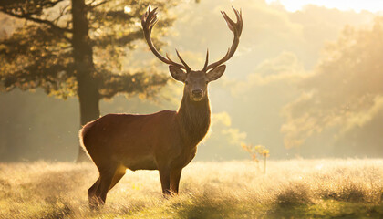Naklejka na ściany i meble red deer in morning sun