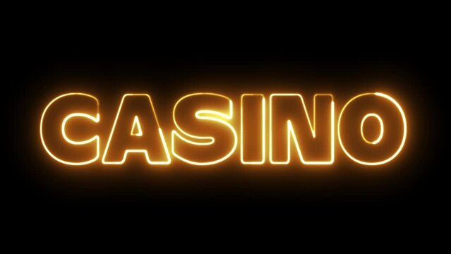 Casino text font with neon light. Luminous and shimmering haze inside the letters of the text Casino. Casino neon sign.