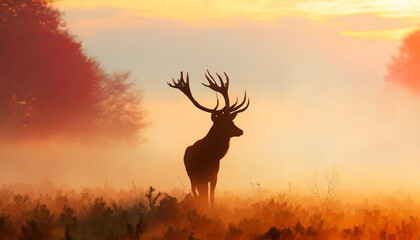 red deer in morning sun - Powered by Adobe