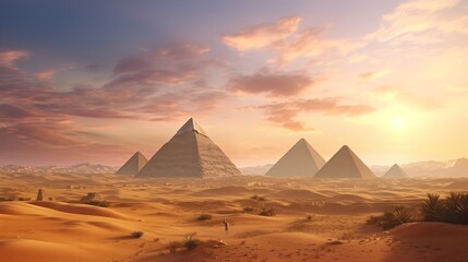 Fototapeta na wymiar Magnificent ancient pyramids towering in the expansive egyptian desert landscape.