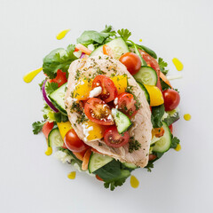 Chicken fillet with salad Healthy food keto diet diet lunch concept Top view on white background