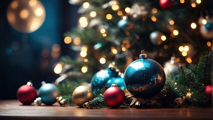 Christmas tree decorations background with balls 


