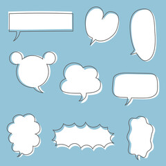 collection set of black and white speech bubble balloon, think speak talk text box banner, flat design vector illustration