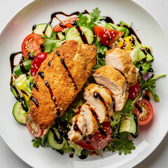 Chicken fillet with salad Healthy food keto diet diet lunch concept Top view on white background