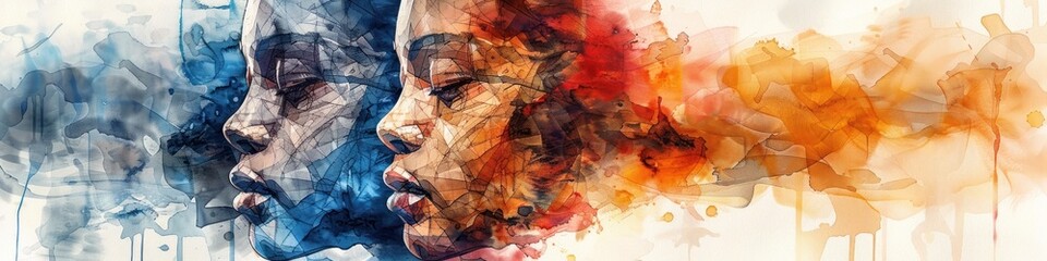 Vibrant Watercolor Portrait Expressing Emotive Identity in Surreal Digital Painting