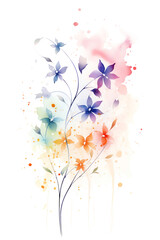 The image is a watercolor painting of colorful flowers