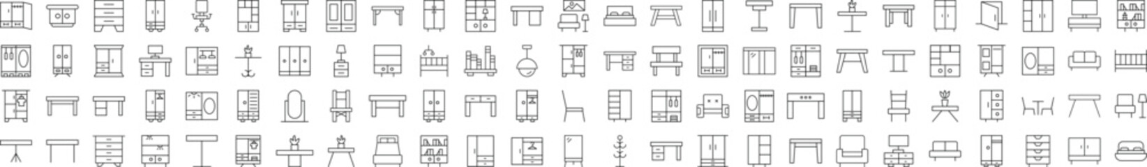 Furniture Monoline Icons. Perfect for design, infographics, web sites, apps.