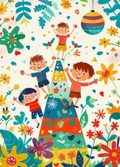 Obraz premium Happy childrens day celebration, vector graphic, AI generated