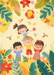 Fototapeta premium Happy childrens day celebration, vector graphic, AI generated