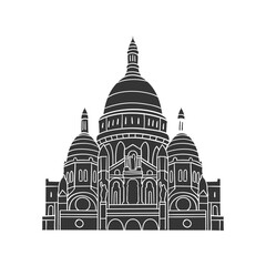 Sacred Heart Icon Silhouette Illustration. Paris Buildings Vector Graphic Pictogram Symbol Clip Art. Doodle Sketch Black Sign.