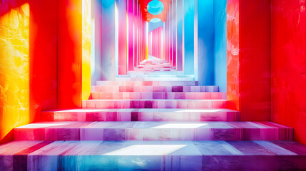 Escalier dans architecture contemporaine lumineuse et colorée